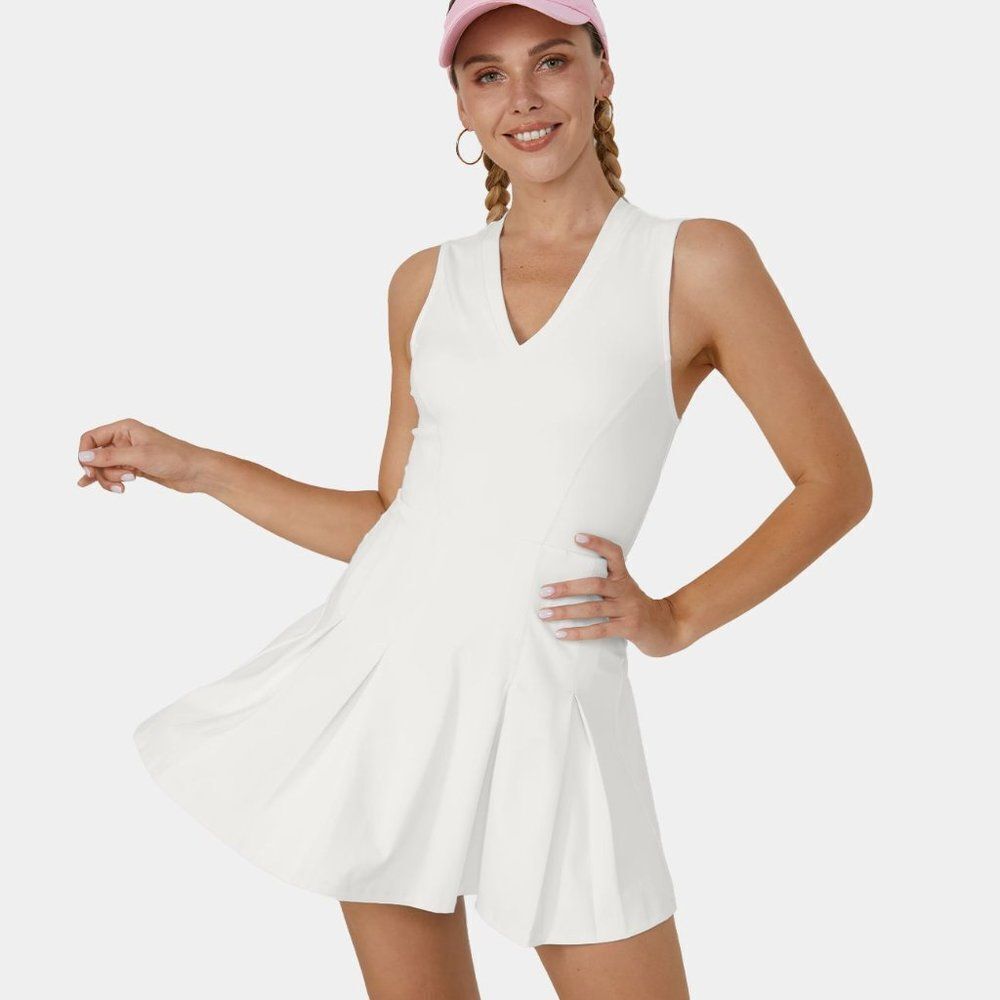 V Neck‎ Sleeveless Pleated Golf Dress